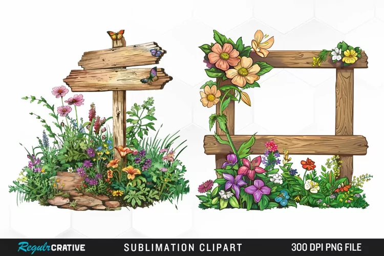 Watercolor Garden Signs Clipart