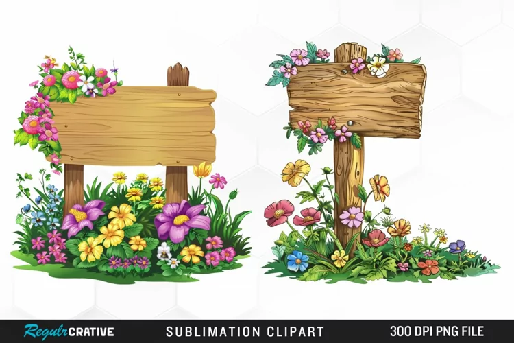 Watercolor Garden Signs Clipart