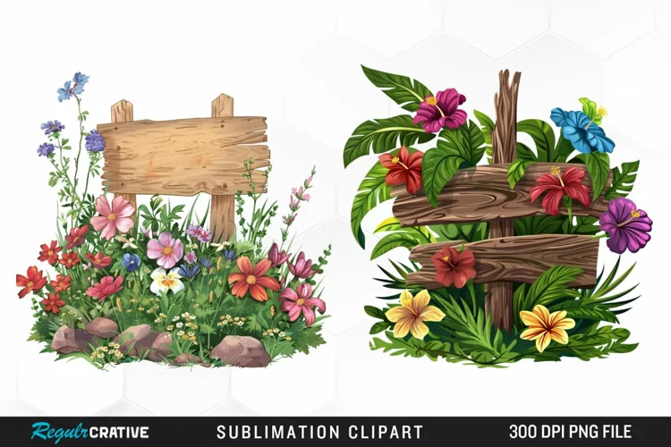 Watercolor Garden Signs Clipart