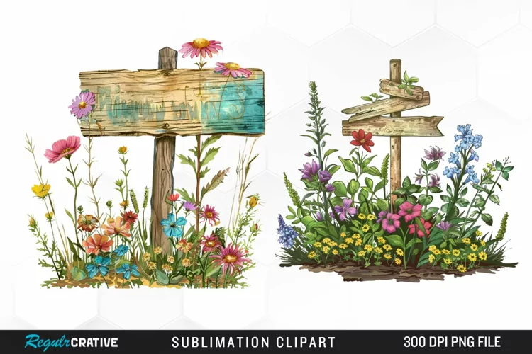 Watercolor Garden Signs Clipart