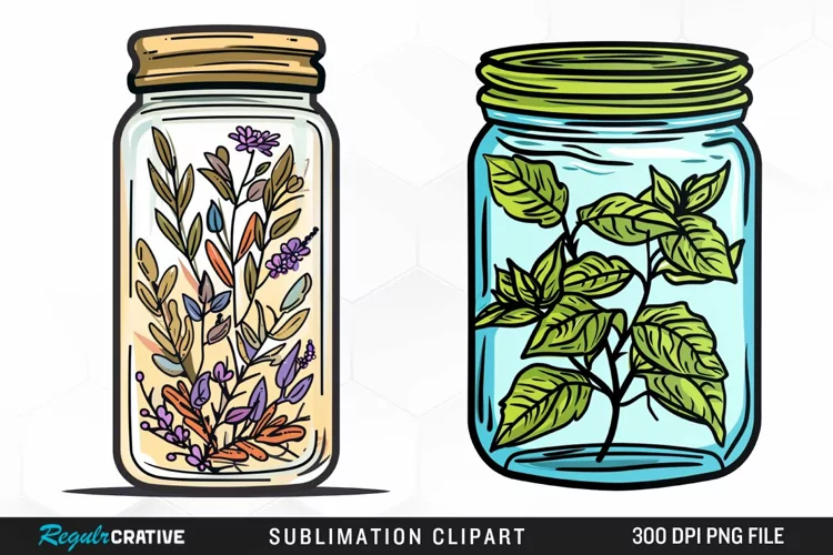 Watercolor Garden Thorns In A Jar Design Clipart