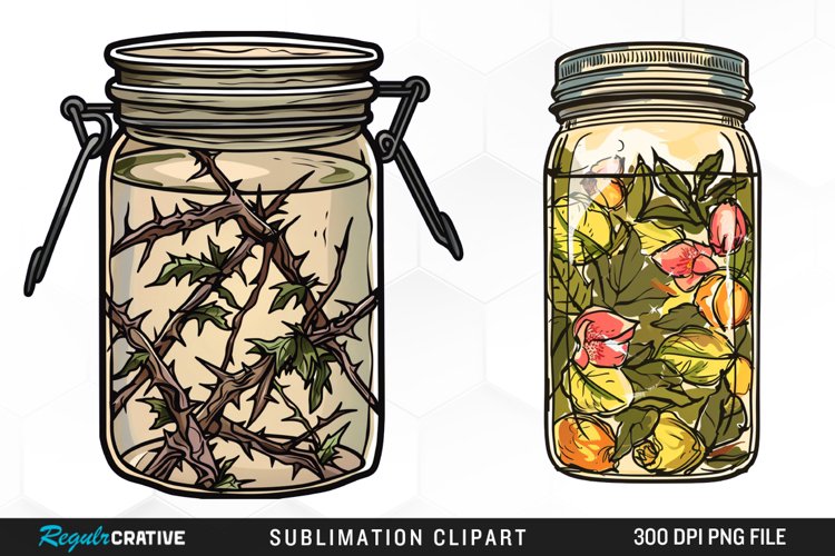 Watercolor Garden Thorns In A Jar Art Clipart example image 1