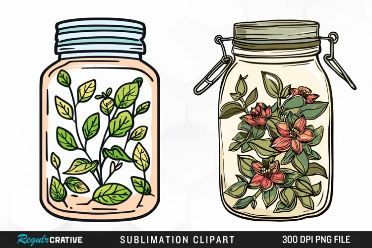 Watercolor Garden Thorns In A Jar Design Clipart