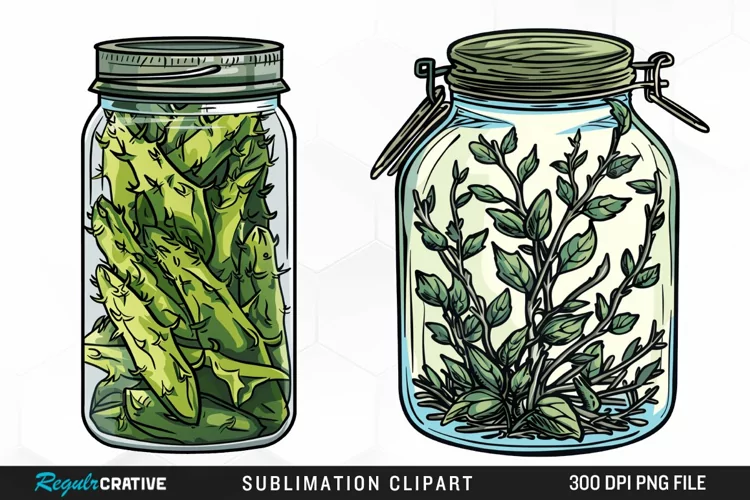 Watercolor Garden Thorns In A Jar Design Clipart