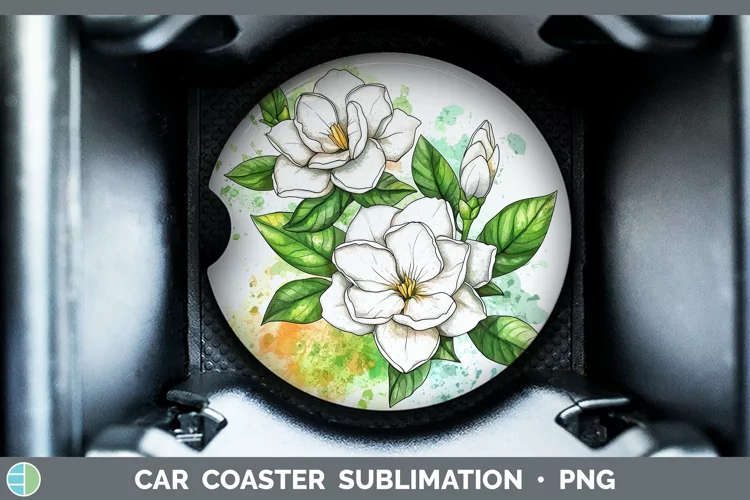 Watercolor Gardenia Car Coaster Sublimation Designs
