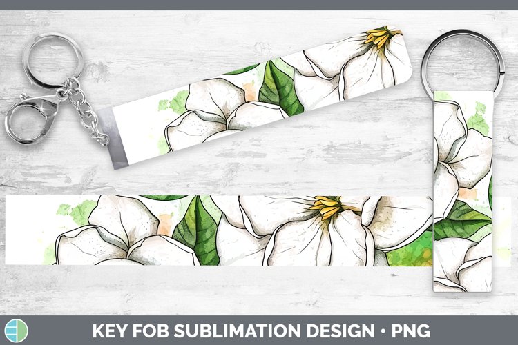 Watercolor Gardenia Key Fob Sublimation Wristlet Designs