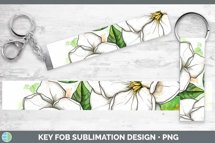 Watercolor Gardenia Key Fob Sublimation Wristlet Designs