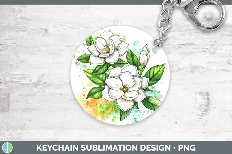 Watercolor Gardenia Keychain Sublimation Keyring Designs