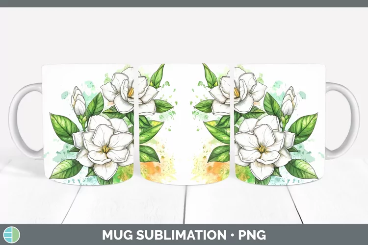Watercolor Gardenia Mug Wrap Sublimation Coffee Cup Designs