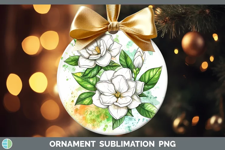 Watercolor Gardenia Ornament Sublimation Bauble Designs