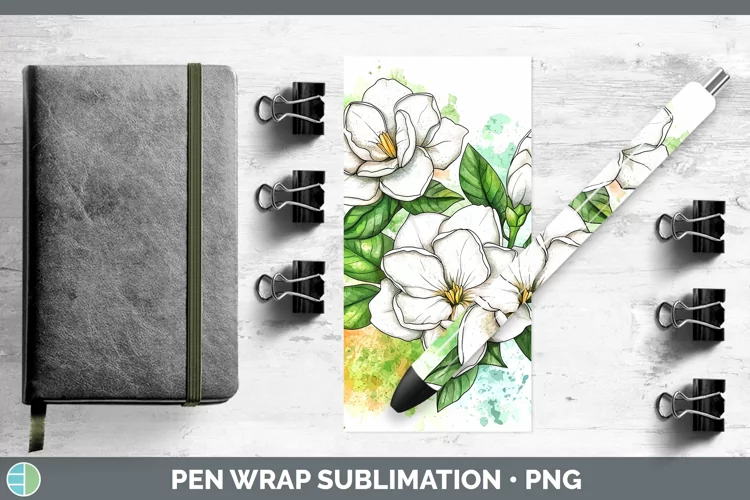 Watercolor Gardenia Pen Wrap Sublimation Pen Designs