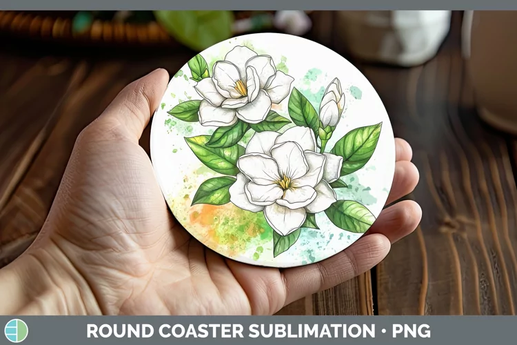 Watercolor Gardenia Round Coaster Sublimation Coaster Design