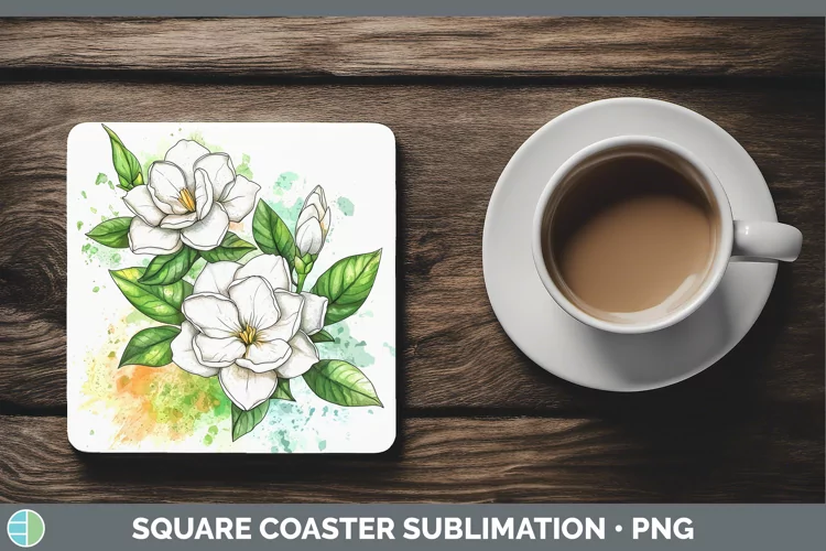 Watercolor Gardenia Square Coaster Sublimation Coaster Desig
