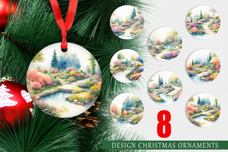 Christmas Ornaments Watercolor Gardens Landscape