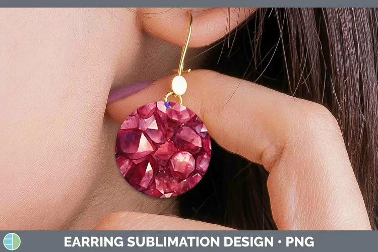 Watercolor Garnet Round Earrings Sublimation Earrings Design