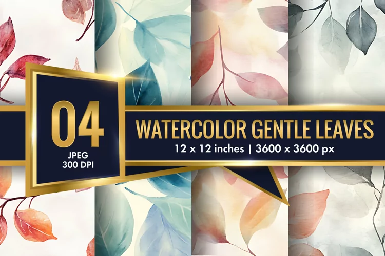 Watercolor Gentle Leaves Digital Paper, Leaf Texture Pattren