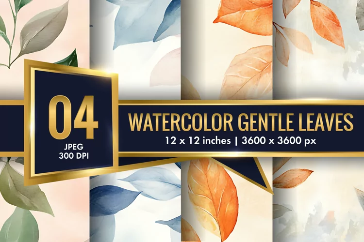 Watercolor Gentle Leaves Digital Paper, Leaf Texture Pattren