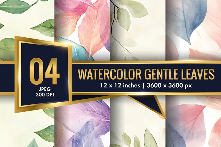 Watercolor Gentle Leaves Digital Paper, Leaf Texture Pattren