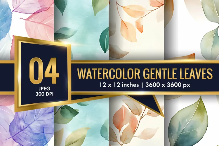 Watercolor Gentle Leaves Digital Paper, Leaf Texture Pattren