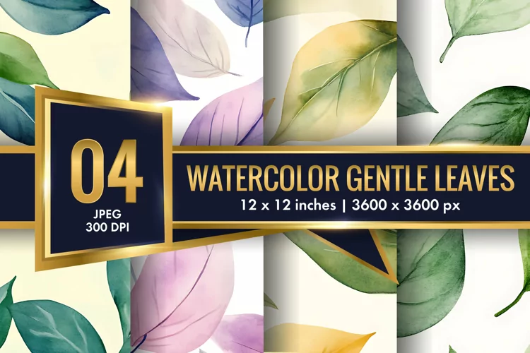 Watercolor Gentle Leaves Digital Paper, Leaf Texture Pattren