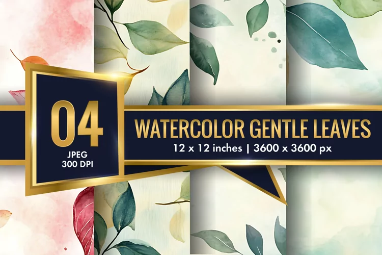 Watercolor Gentle Leaves Digital Paper, Leaf Texture Pattren