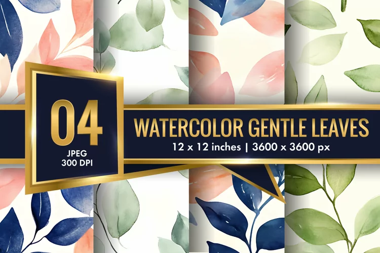 Watercolor Gentle Leaves Digital Paper, Leaf Texture Pattren