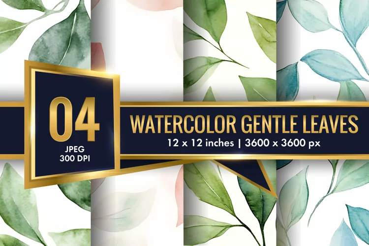 Watercolor Gentle Leaves Digital Paper, Leaf Texture Pattren