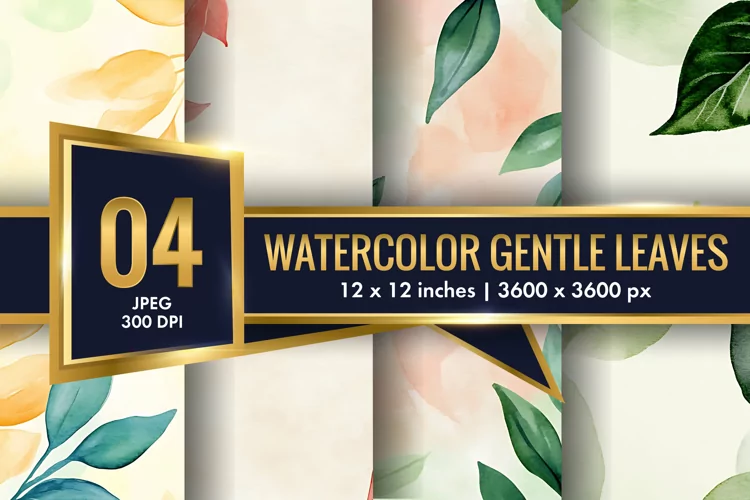 Watercolor Gentle Leaves Digital Paper, Leaf Texture Pattren