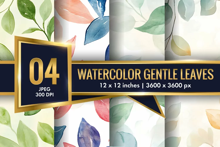 Watercolor Gentle Leaves Digital Paper, Leaf Texture Pattren