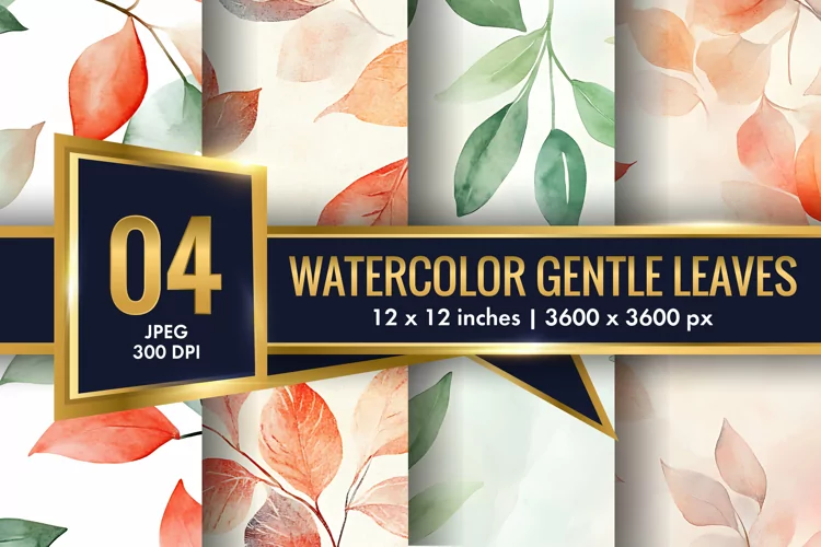 Watercolor Gentle Leaves Digital Paper, Leaf Texture Pattren