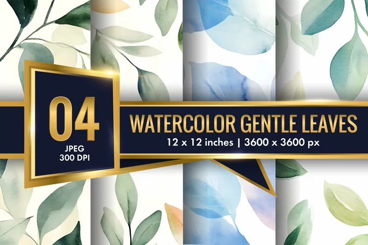Watercolor Gentle Leaves Digital Paper, Leaf Texture Pattren