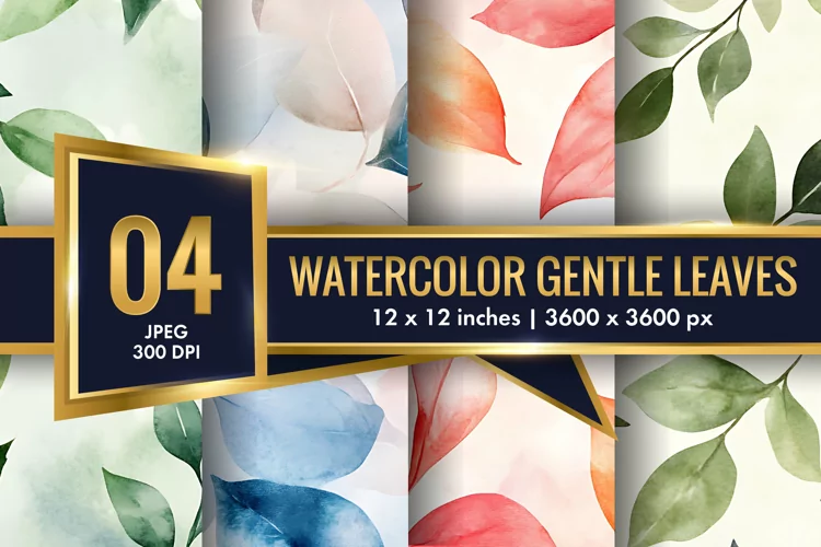 Watercolor Gentle Leaves Digital Paper, Leaf Texture Pattren