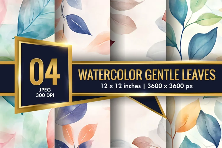 Watercolor Gentle Leaves Digital Paper, Leaf Texture Pattren