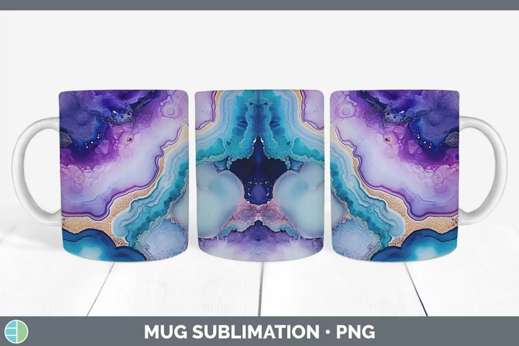 Watercolor Geode Mug Wrap Sublimation Coffee Cup Designs