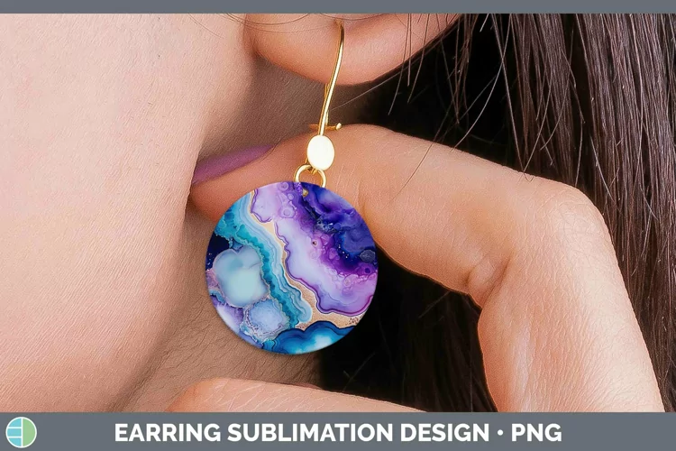 Watercolor Geode Round Earrings Sublimation Earrings Designs