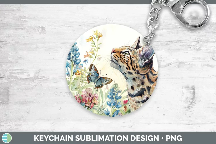 Watercolor Geoffroys Cat Keychain Sublimation Keyring Design