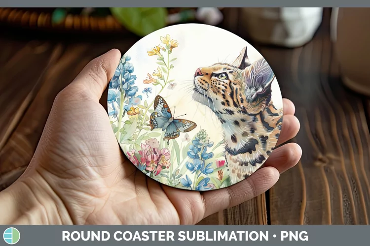 Watercolor Geoffroys Cat Round Coaster Sublimation Coaster D