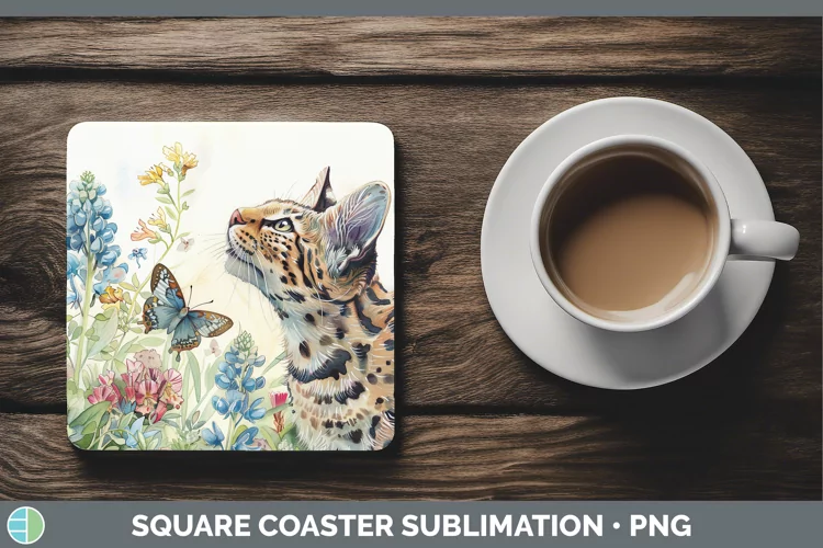 Watercolor Geoffroys Cat Square Coaster Sublimation Coaster