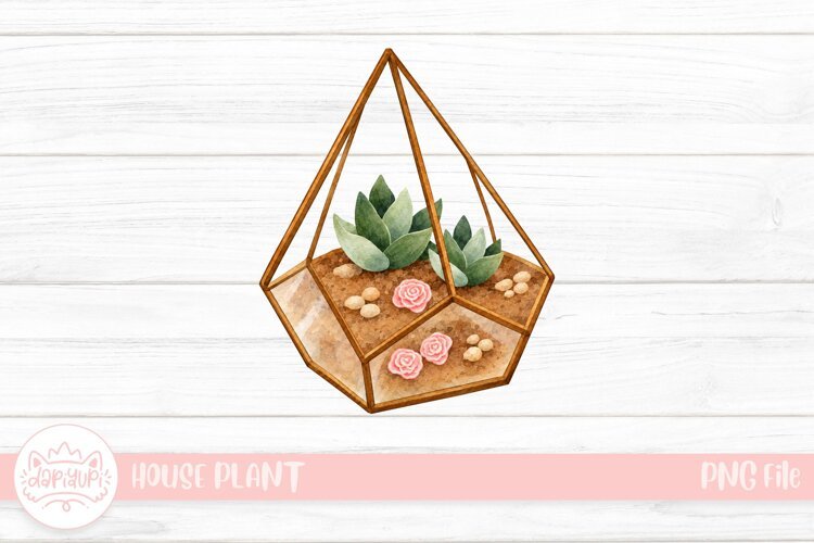 Watercolor Geometric Succulent Terrarium example image 1