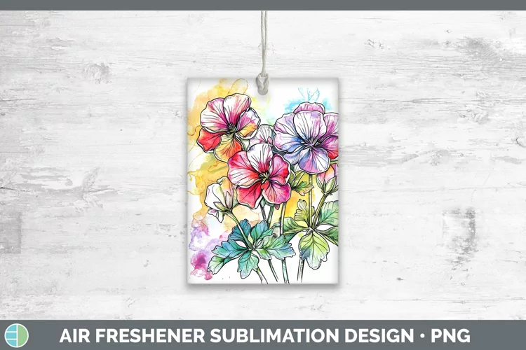 Watercolor Geranium Air Freshener Sublimation Car Freshener