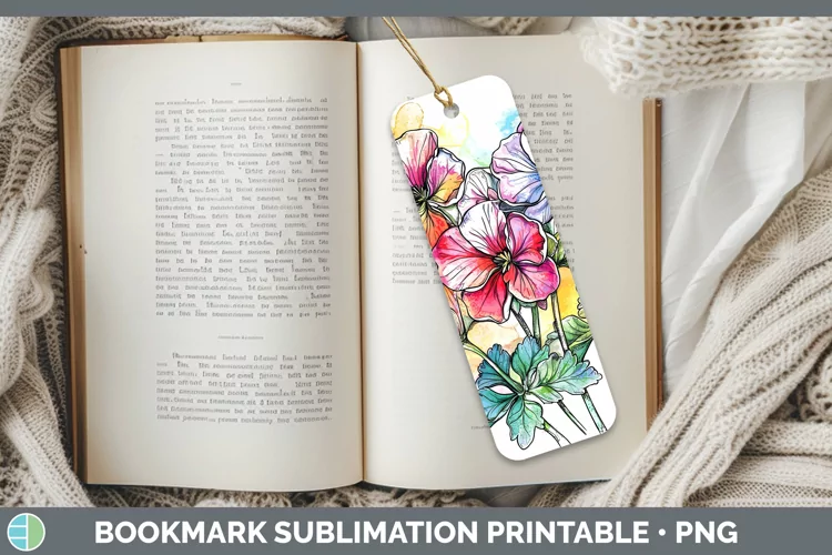 Watercolor Geranium Bookmark Sublimation Printable Designs