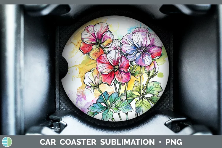 Watercolor Geranium Car Coaster Sublimation Designs