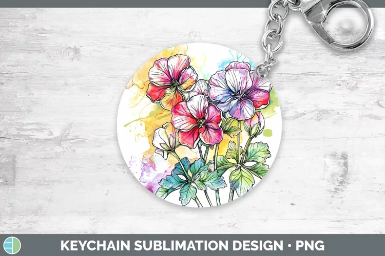 Watercolor Geranium Keychain Sublimation Keyring Designs