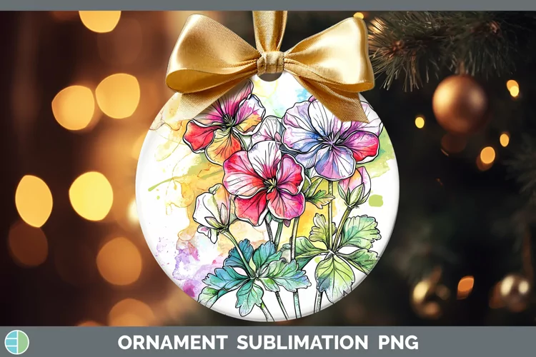 Watercolor Geranium Ornament Sublimation Bauble Designs