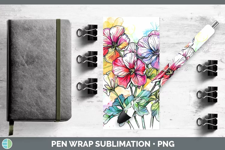 Watercolor Geranium Pen Wrap Sublimation Pen Designs