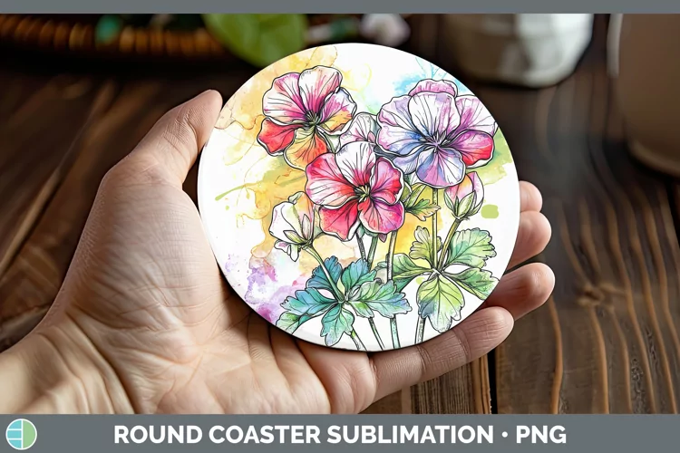Watercolor Geranium Round Coaster Sublimation Coaster Design