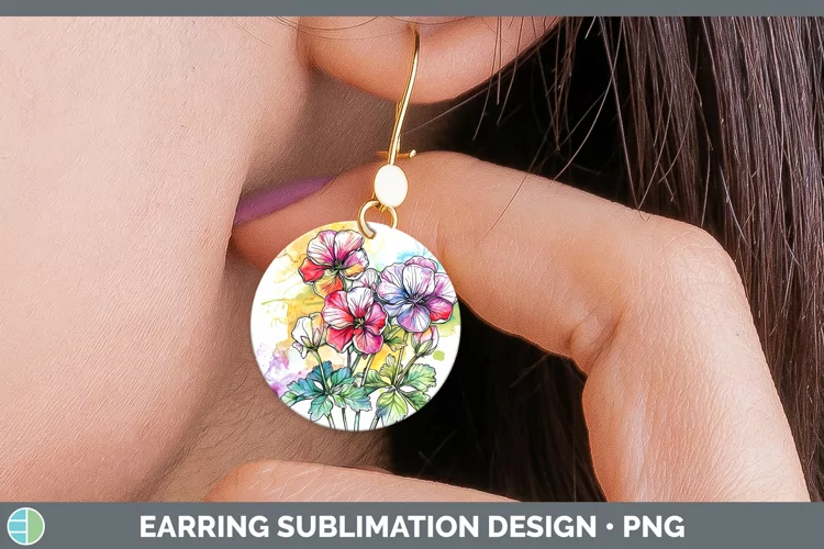 Watercolor Geranium Round Earrings Sublimation Earrings Desi