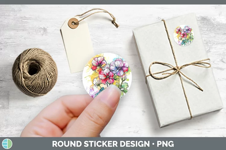 Watercolor Geranium Stickers | Round Labels Designs