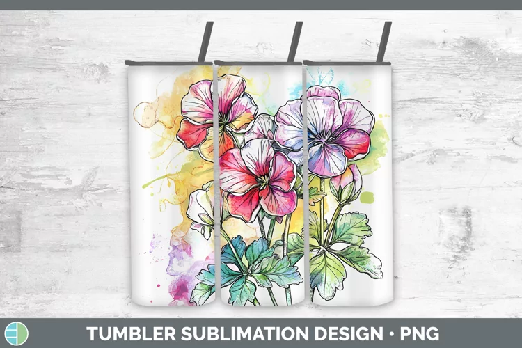 Watercolor Geranium Tumbler Sublimation 20 oz Skinny Tumbler