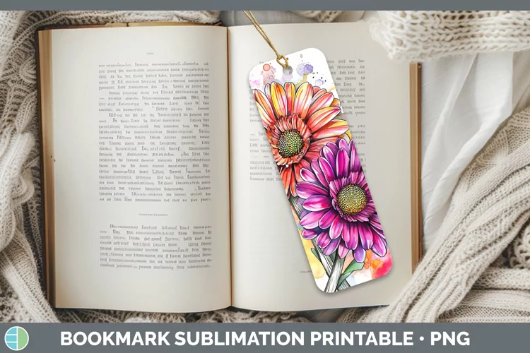 Watercolor Gerbera Daisy Bookmark Sublimation Printable Desi